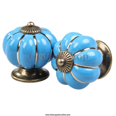 1 pair pumpkin knobs ceramic door drawer cupboard pull handles blue 40mm