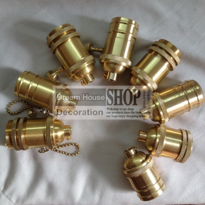 10pcs/lot factory whole loft vintage retro edison socket holder e27/ul/110v/220v knob switch brass lamp base