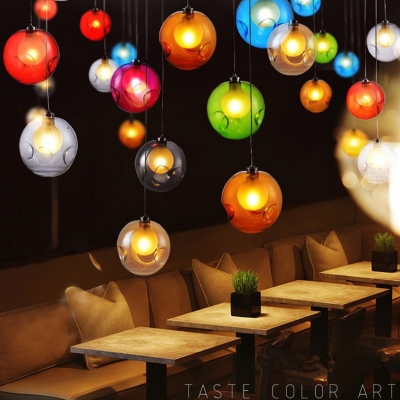 2015 colorful bump glass bubble diy pendant light double lampshades creative dining room led pendant light and g4 led beads