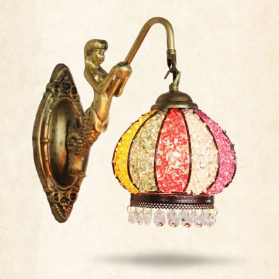 2015 creative iron mermaid rainbow or mosaic crystal wall lamp european pastoral hand knitted wall lamp