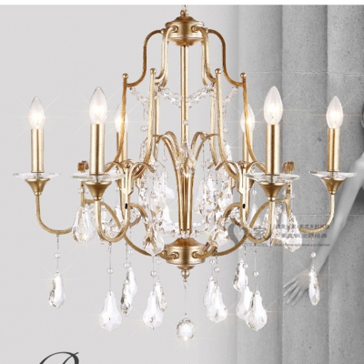 2015 new french style hand knitted k9 crystal golden chandelier retro american paint iron simple led chandelier