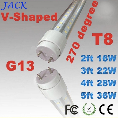25pcs v shape led tube 5ft 4ft 3ft 2ft high lumens t8 led tube lights 270degree beam angle g13 base led lighting ac 85-265v