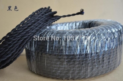 30 meters long black color two copper cords braided textile cable pendant lamp wire cord