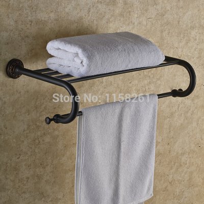 ! bathroom accessories towel racks wall mounted black towel shelf art carved towel rack with towel bar h91344-2r [towel-racks-8418]
