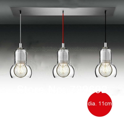 (dia.11*16.5cm) small size 3 heads personality big light bulb europe style transparent glass pendant lights lamps for home