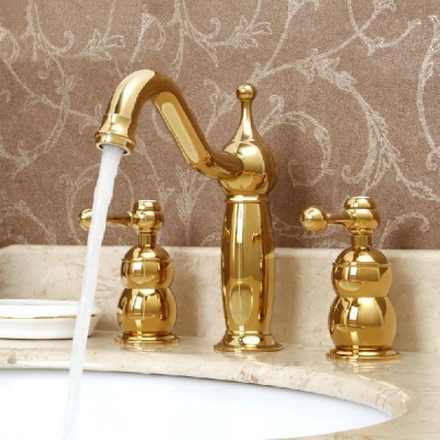 luxury 3pcs golden finish solid brass bathroom basin sink mixer tap faucet banheiro torneira mt3093a