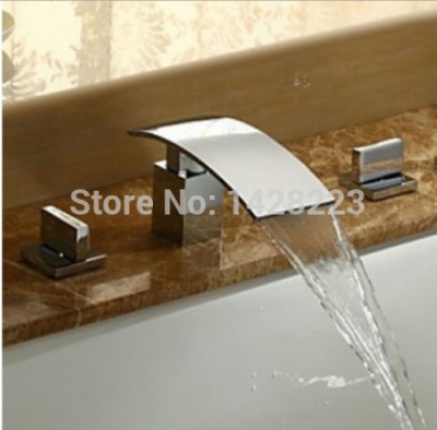 modern deck mounted waterfall 3pcs bathroom tub faucet chrome finish dual handles basin sink mixer tap