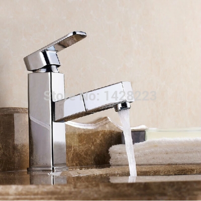 multi-function bathroom pull out basin mixer faucet deck mounted polished chrome solid brass wash hair faucet