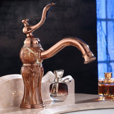 new fashion rose gold brass and marble body bathroom basin faucet single handle water tap bathroom vanity m06