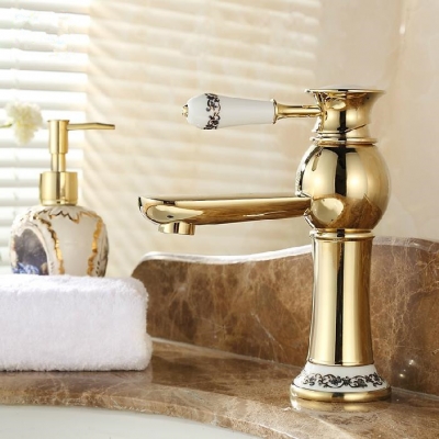 the golden tap with cold and water european leading full copper blue and white porcelain table basin se-6409