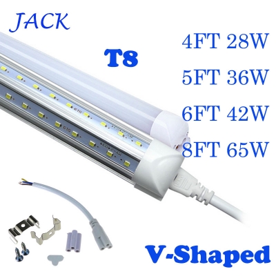 v-shaped 4ft 5ft 6ft 8ft cooler door led tube t8 integrated led tubes double sides smd2835 led fluorescent lights ac 85-265v