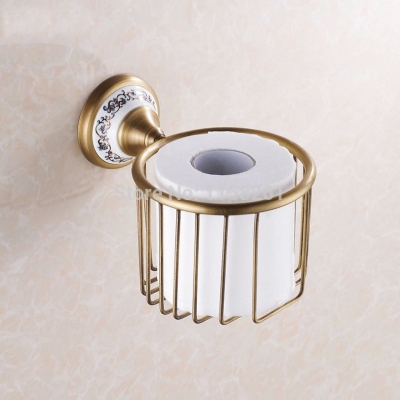 whole and retail antique bronze bathroom brass toilet paper holder roll holder paper towel holder shower storage hj-1815f