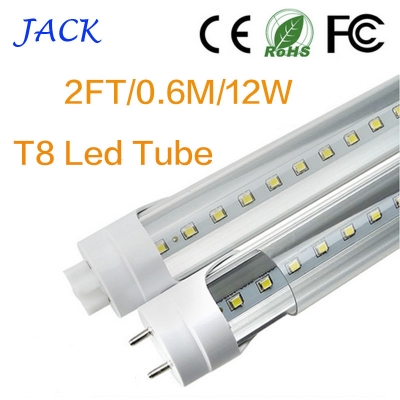 x50 shippping led t8 tube 0.6m 12w 1100lm smd 2835 light lamp 2 feet 600mm 2ft smd2835 85-265v led lighting fluorescent