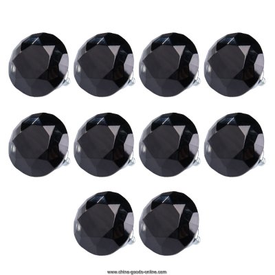 10pcs diamond shape crystal glass drawer pull handle knob (black)
