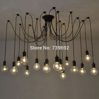 16 lights loft american black vintage pendant lights lamp country industrial spider edison lamp for restaurant/bedroom/bar dec