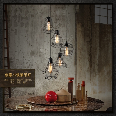 2015 loft retro industrial iron pendant light 5 heads creative iron frame round pendant light with edison bulbs
