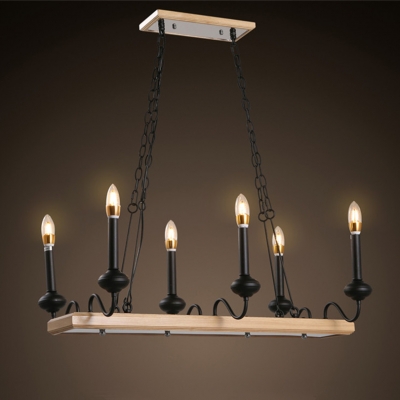 2016 new arrivals american loft vintage industrial iron wood 6 head candle pendant chandelier for living room 3w led e14