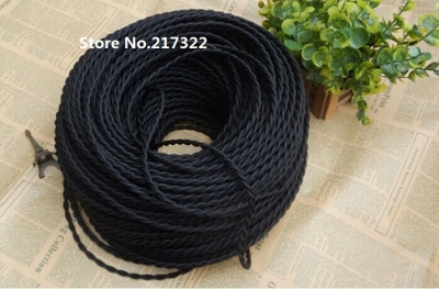 (2m/lot) black vintage double knitted electrical wire for copper conductor electrical twisted wire pendant light lamps line