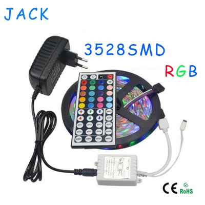5m rgb 3528 smd led flexible strip light 60leds / m with 44key ir remote controller and dc 12v 3a power adapter home decoration