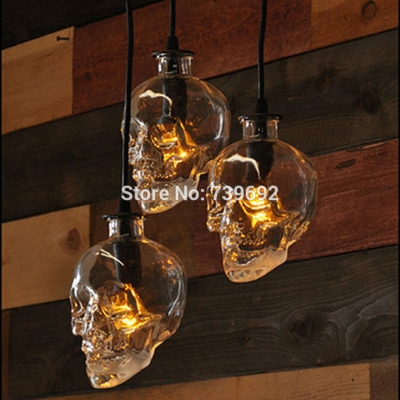 blueking lighting retro loft skull glass bottle chandelier personality single glass hanging lamp fixture clear glass shade