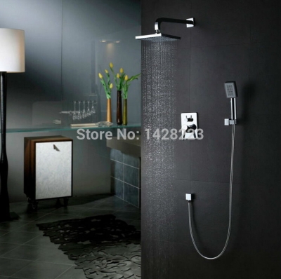 chrome finished wall mounted brass shower arm 8" abs rainfall shower faucet set + abs handshower