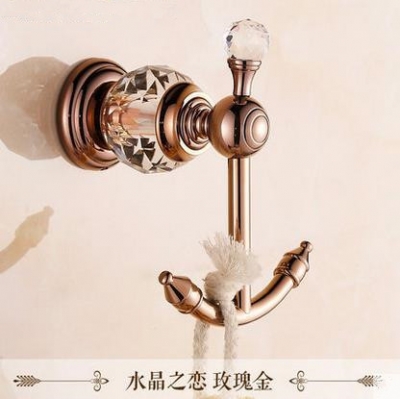 crystal wall mounted cloth hook brass bathroom accessories rose golden robe hardwares hooks hk-25e