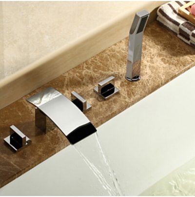 deck mount waterfall brass bathtub faucet three handles with handheld shower tub shower mixer taps