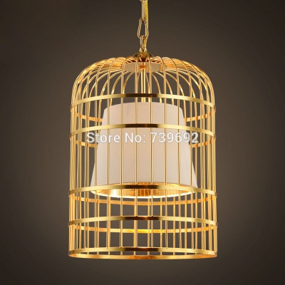 dia.30*40cm chinese style pierre gonalons iron birdcage pendant light with fabric lamp shade 110-240v 1*e27