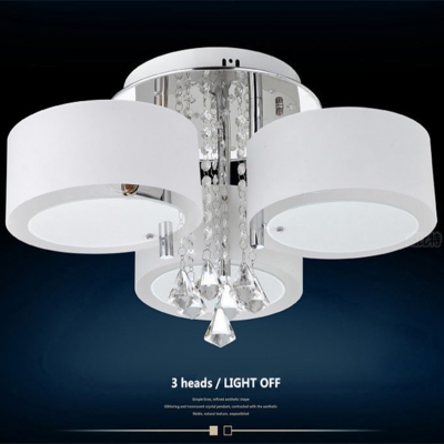 modern simple fashion led ceiling light acrylic and k9 crystal ceiling light 3 sections controlled by remote e27 base