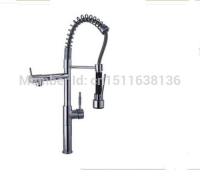 new deck mounted spring polished chrome brass pull out kitchen faucet sink mixer tap