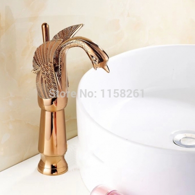 new design luxury copper and cold taps swan faucet rose gold plated wash basin faucet mixer taps hj-36e