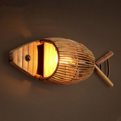 nordic fashion creative bamboo fish wall lamp modern personality bedside light fixtures for bar cafe living room home lighting