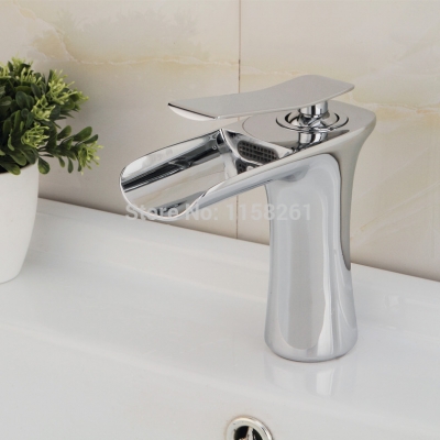 polished chrome waterfall spout basin sink mixer faucet deck mounted single handle bathroom basin faucet chrome finished yb-331l