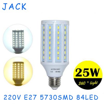 super power ac 220v 240v 25w e27 84 led lamps high lumen 5730 smd corn bulb pendant lights chandelier ceiling light 1pcs/lots
