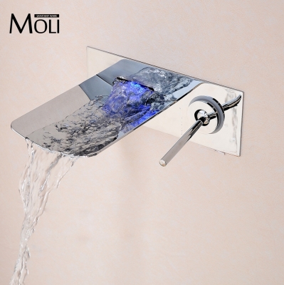 temperature controlled led faucet bathroom waterfall faucets wall mounted washbasin tap mixer torneira banheiro