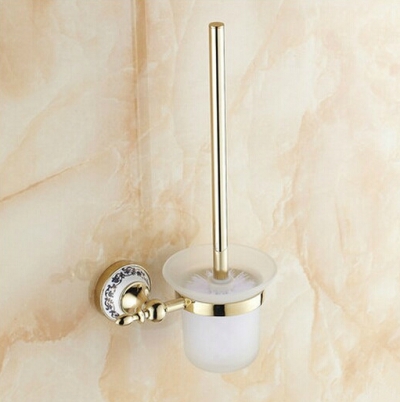 wall mounted brass blue and white porcelain gilded toilet brush, bathroom accessory