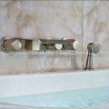 wall mounted brushed nickel finished 5pcs waterfall bathroom bathtub faucet with hand shower 5 holes
