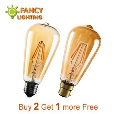 2 get 1 ! (30 days available)golden st64 dimmable led edison filament light bulb b22e27 2300k 110/220v 4w6w8w 360 degree