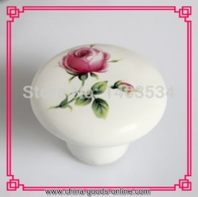 20pcs romantic rose print dia.38mm single hole ceramic knob kitchen furniture knob cabinet knob drawer pulls