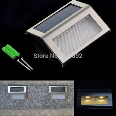 4pcs/lot waterproof led solar lamps 2 leds garden lights outdoor landscape lawn lamp solar wall lamps stainless steel