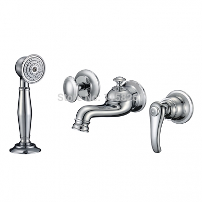 -bathroom products solid finished faucet set with strainer,4 holes bathtub mixer pull out shower tap yb-403-a