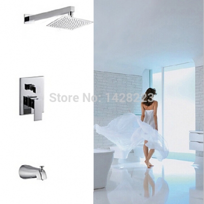 chrome finished single handle brass shower tub faucet set wall mount brass shower arm + 6" ultrathin showerhead