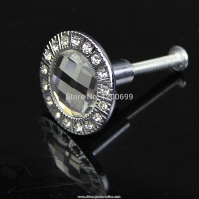 d19 - kitchen round clear crystal cabinet drawer knob handle wardrobe hardware