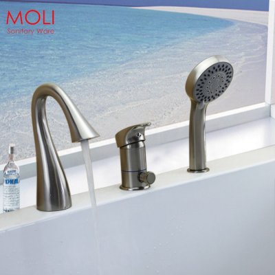 deck mounted 3 pieces bathtub faucet nickel brushed roman tub faucets swan spout bath tub mixer tap with hand shower