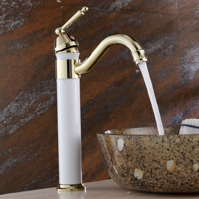 grilled white paint golden brass basin faucet single handle bathroom swivel tap and cold water lx-2110