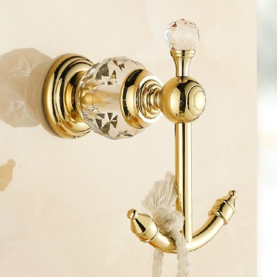 luxury crystal & brass gold robe hook bathroom hangings gold towel rack clothes hook hk-25k