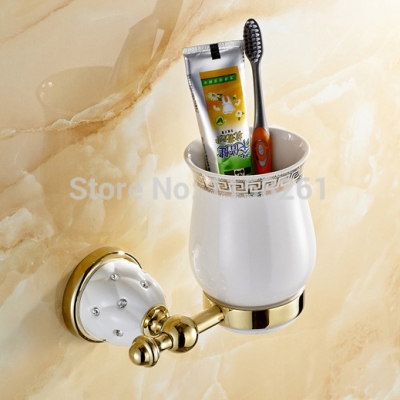 new modern accessories luxury european style golden copper toothbrush tumbler&cup holder wall mount bath product 5202