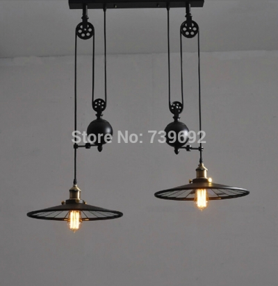 rh loft industrial led american country pulley pendant lights adjustable lamps bar decoration lighting with 2 lamp shade