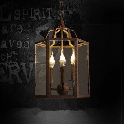 2016 loft american industrial 3 head candle pendant light rust iron birdcage led pendant light with led bulbs
