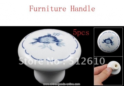 5pcs 2white blue flower pattern ceramic furniture cabinet drawer knob handle